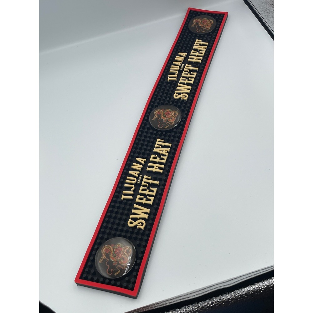 Tijuana Sweet Heat Bar Mat Rubber Spill Runner Snake Rose Graphic Black Red 23in